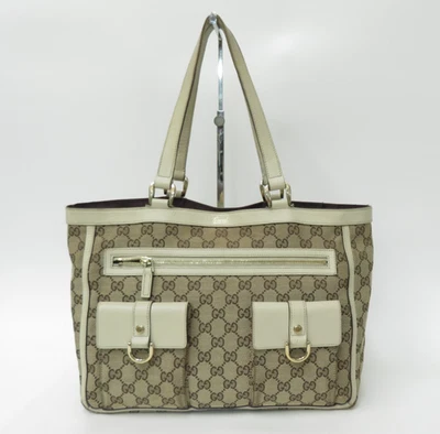 Authentic GUCCI GG Canvas Abbey Leather Hand Bag Tote Bag I#46864 - Image 1 of 4