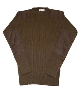 Military Commando Sweater Men’s XL Brown Rib Knit Shoulder Elbow Patches - Picture 1 of 7