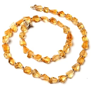 Natural Citrine Gemstone 6 to 8mm Size Faceted Nugget Shape Beads 16.5" Necklace - Picture 1 of 11
