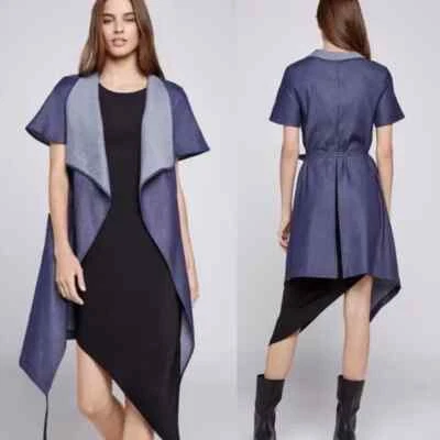 NWT $98 BCBGeneration S Short Sleeve Denim Chambray Belted Open Jacket Vest - Image 1 of 4