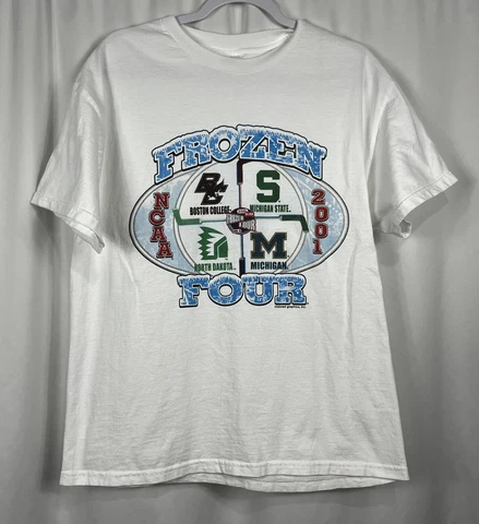 Vintage NCAA Hockey Frozen Four Shirt 2001 White Large Logo Made In USA Cover