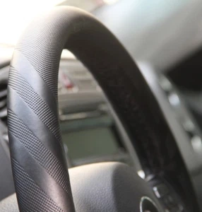 2019 Stitch On PVC Steering Wheel Skin Wrap Cover Black w/ Needle & Thread - Picture 1 of 3