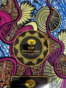 Impresión africana de cera dorada de alta calidad de Ankara por VIP Fashion Gold 6 yardas. Tela - Imagen 1 de 3