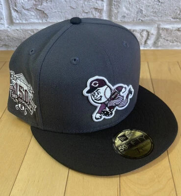 New Era 59Fifty Cincinnati Reds Fitted Hat Size 7 5/8 Grey UV 150th Side Patch - Image 1 of 4