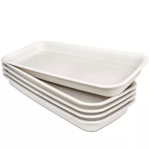 5PCS Rectangular Plant Saucers 11.8"x5.3"x1" Thick Plastic Drip Trays Beige - Picture 1 of 7