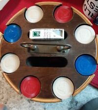 Wood Poker Chip Set With Bellagio playing cards 9 inch Vintage Leather Case