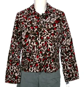 Charter Club 0X giacca donna velluto a coste marrone stampa animalier bottoni davanti nuova con etichette $79 - Foto 1 di 2