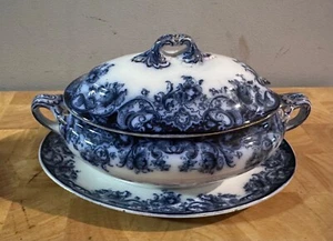Plato de verduras y platillos Melsary Booths azul y blanco semi porcelana con tapa 1900 - Imagen 1 de 5