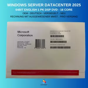 WINDOWS SERVER DATACENTER 2025 - 64BIT - 1PK DSP OEI DVD 16 CORE - Mehrsprachig - Bild 1 von 2