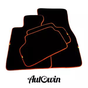AutoWin Brand Black Floor Mats for BMW 5 Series E28 Sedan 1981-1988 Orange Trim - Picture 1 of 13