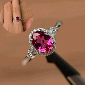 Elegant Oval Red Ruby Halo Wedding Ring Gorgeous Engagement Jewelry Classic - Picture 1 of 9