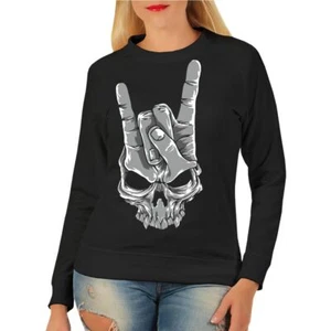Damen Pullover Sweatshirt Metal Hand Heavy Totenkopf Dark Hell Motiv Black  - Bild 1 von 2
