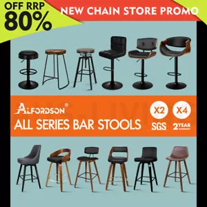 ALFORDSON Bar Stools Kitchen Stools Gas Lift Wooden Dining Chairs x1/x2/x4 - Picture 1 of 871