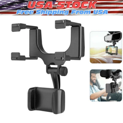 360° Car Phone Holder Rotatable, Retractable Rearview Mirror Mount Universal US - Image 1 of 4