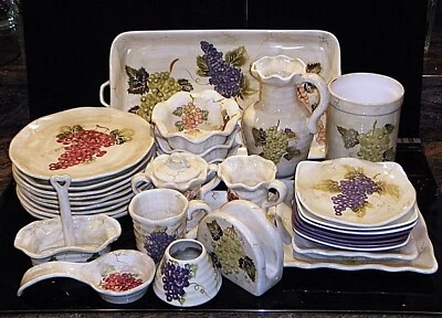 TABLETOPS UNLIMITED "Cabernet" Semi-Scalloped Hand Painted Stoneware - Image 1 of 4