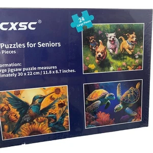 Puzzles for Seniors, Puzzles 24 Large Piece 3 Puzzles puppies hummingbird turtle - Picture 1 of 6