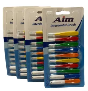 (4) 10pc Aim Interdental Brushes Remove Plaque From Braces+Bridges+Tight Spaces - Picture 1 of 1