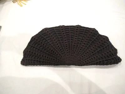 Black crochet purse shaped like a fan, 17" wide, c. 1950s - Image 1 of 4
