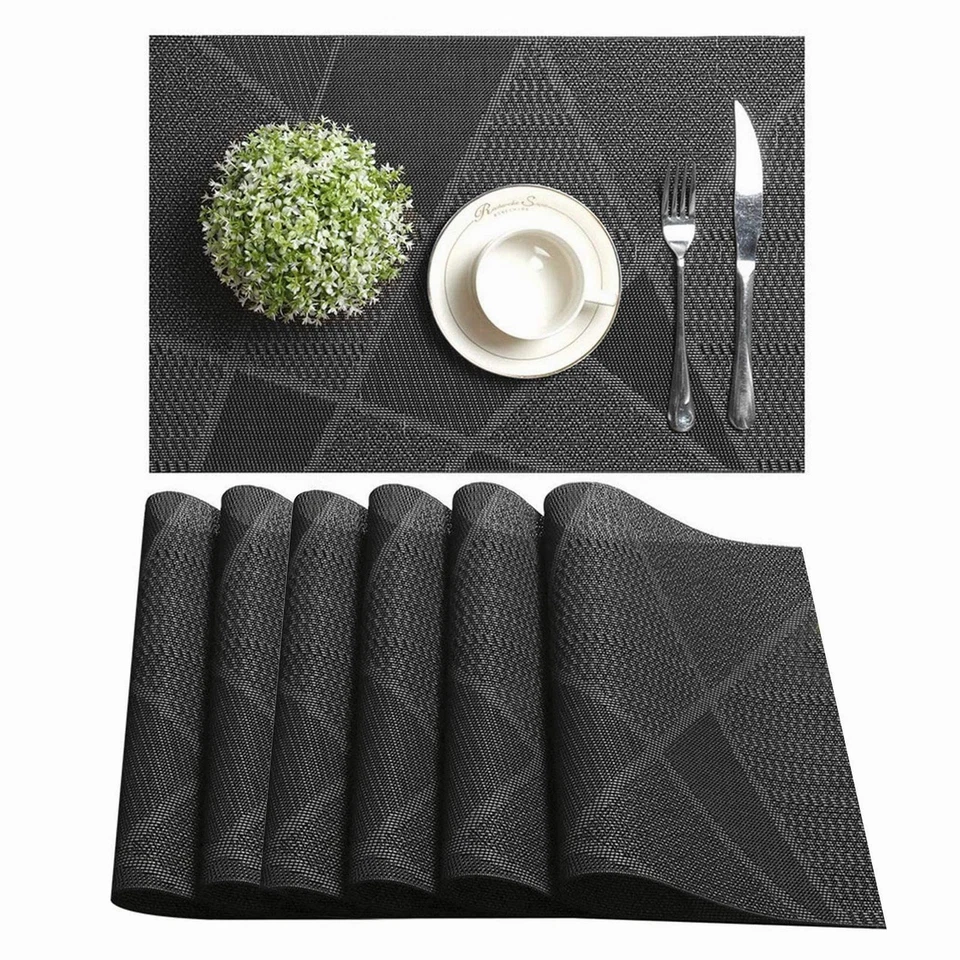 Set de Table Lavable Lot de 6 PVC Plastique Sets Noir Rectangulaire Dessous d... - Photo 1/4