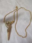 Vintage gold tone Stork Scissor Holder with Chain