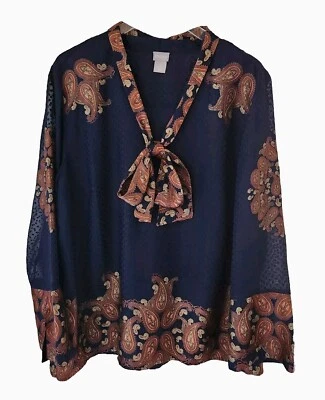 Blusa Chicos Talla 3 XL 16 18 Texturizada Azul Paisley Corbata Manga Larga Cuello en V Forrada Foto 1 de 4