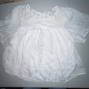 Forever 21 + Blouse Women’s 1X White Sheer Crochet Top Short Sleeve Boho Soft - Picture 1 of 15