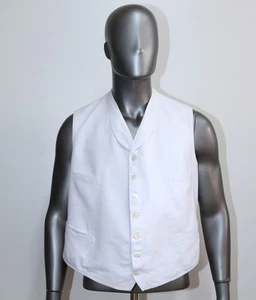 Chaleco a medida de algodón blanco cuello chal antiguo francés de principios del siglo XX talla L - Imagen 1 de 11