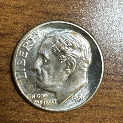 Moneda de diez centavos de plata Roosevelt 1951 a prueba Foto 1 de 4