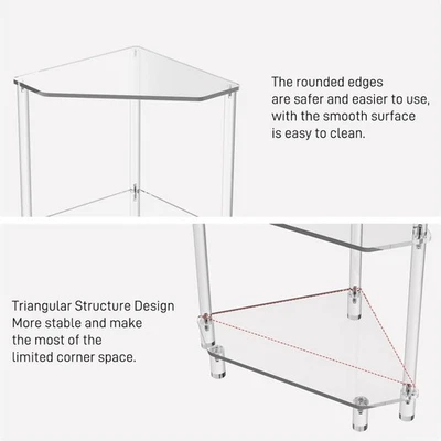 3 Tier Triangular Acrylic Corner Side Table Small Corner Side Table Bathroom SPG - Image 1 of 4