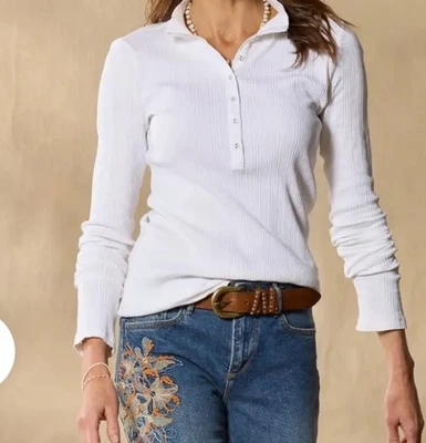 NUEVO Catálogo Sundance Mujer Blanco Acanalado Caspia Henley Camisa Top Simulada M Foto 1 de 4