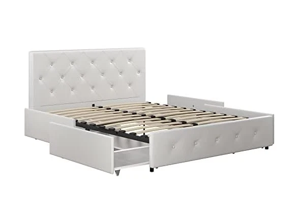 Cama plataforma tapizada DHP Dakota con debajo de la cama blanca completa  Foto 1 de 4