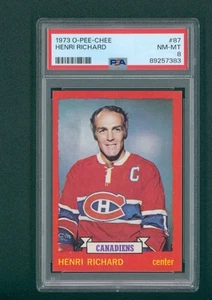 Tarjeta de hockey O-Pee-Chee 1973 - #87 Henri Richard, PSA 8 casi nueva/como nueva - Imagen 1 de 2