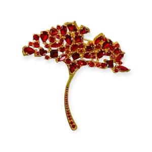 MINIMALIST RED RHINESTONE TREE BROOCH ABSTRACT SIMPLE MODERN WHIMSICAL VTG MOD - Picture 1 of 14