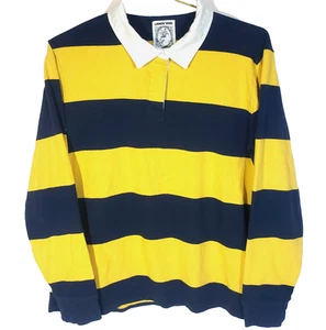 Vintage Land's End Rugby Polo Shirt Long Sleeve Mens XXL Yellow Blue Stripe - Picture 1 of 7