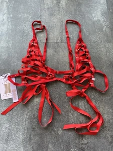 Neu Savage X Fenty Käfig-BH mit rotem Band zum Schnüren Einheitsgröße 2 Stück - Bild 1 von 4