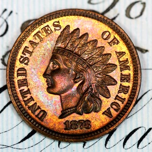 * 1873 CLOSED 3 * PRISTINE++ GEM PROOF INDIAN HEAD PENNY * FROM COLLECTION - Picture 1 of 3