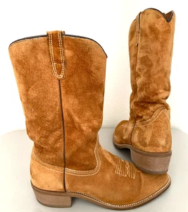 WOLVERINE VTG 1978 Suede Pigskin Embroidered Western Men's Boots US 10 D - Camel - Picture 1 of 9