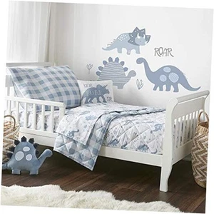  - Dino Toddler Bed Set - Shades of Blue and Grey - Dinosaur - 5 Piece Set  - Picture 1 of 7