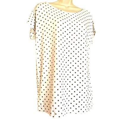 T-shirt La Fileria designer italiano donna UK 14 bianco marrone pois top EU42/US10 - Immagine 1 di 4