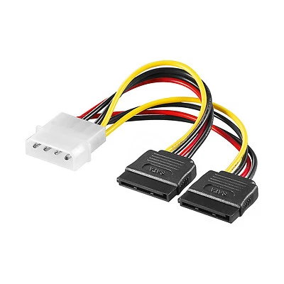 S-ATA Y-Stromkabel 2x 4pin Stecker an 15pin Buchse Molex SATA Strom Adapter - Bild 1 von 3