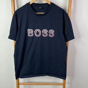 BOSS Hugo Boss Shirt Mens Extra Large Blue Logo Print Short Sleeve Crew Neck - Picture 1 of 11