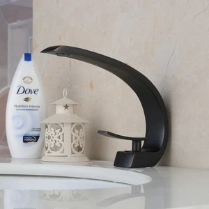 C Shape Bathroom Vanity Sink Black Mixer Single Handle Taps Deck Mounted Faucet - Picture 1 of 10