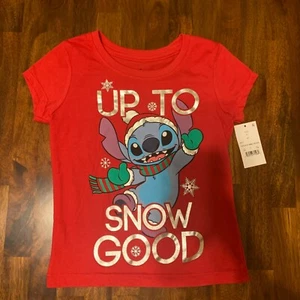 Brand New Disney Stitch "Up to Snow Good" Girls' Christmas T-Shirt Size XS (4/5) - Picture 1 of 1