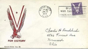 WW Two Patriotic Cover V for Victory Coz-Art Covers PM Sioux City IA 1/20/1944 - Picture 1 of 1