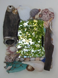 Decorative Mirror With Seashells, Driftwood, Seaglass, and Cape May Diamonds - Picture 1 of 6