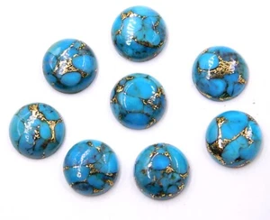 10 MM Natural Blue Copper Turquoise Round Cab Lot Loose Gemstone P-2803 - Picture 1 of 7