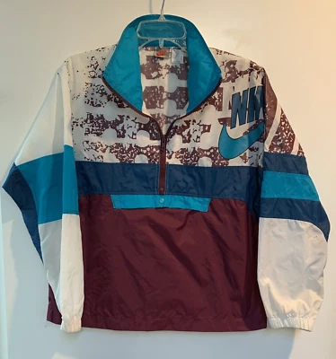 Jaqueta corta-vento Nike prata etiqueta empacotável marrom azul-petróleo meninas tamanho 14-16 usada - Imagem 1 de 4