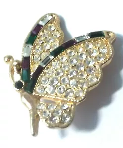 VINTAGE Strass SCHMETTERLING ANSTECKNADEL Pave klar MEHRFARBIGE STEINE goldfarben 1,5" - Bild 1 von 5