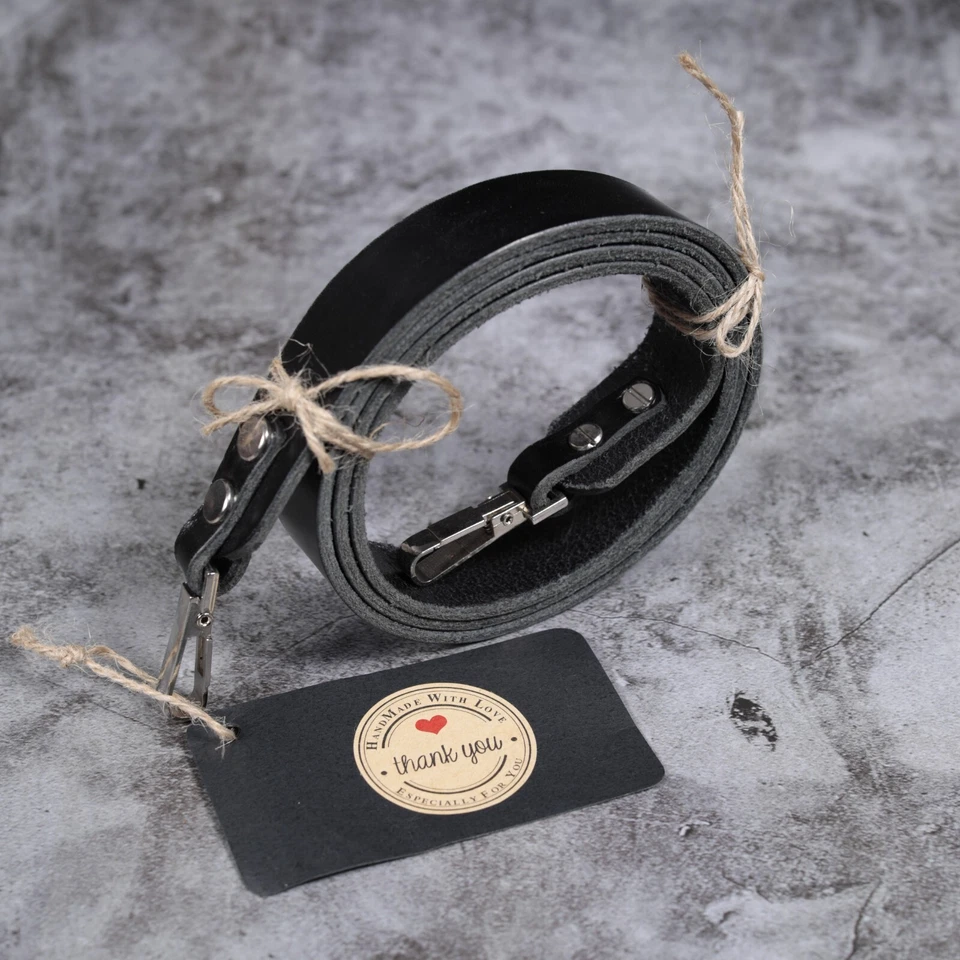 Leather Camera Strap Black Handmade 118cm Snap on All Cameras Dslr Slr Classic  - Image 1 of 4