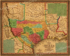 1830s Texas & Indian Territory Land Grants Historic Wall Map - 24x30 - Picture 1 of 3